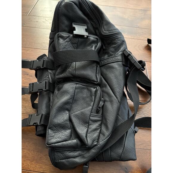 men's canvas leather laptop travel bag Handmade + Backpack Reversible Handbag inch laptop Color:Black/Four Leaf Clover Green/Brown Kids Carriers in Hiking